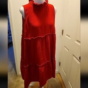 Pomander Place Tiered Mini Dress  XXL Red Ruffle Neck Sleeveless Bow Tuckernuck